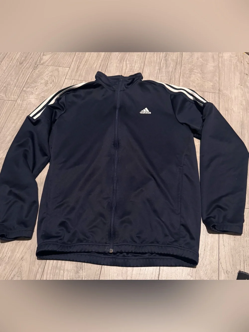 adidas Navy Track Jacket with White Shoulder Stripes